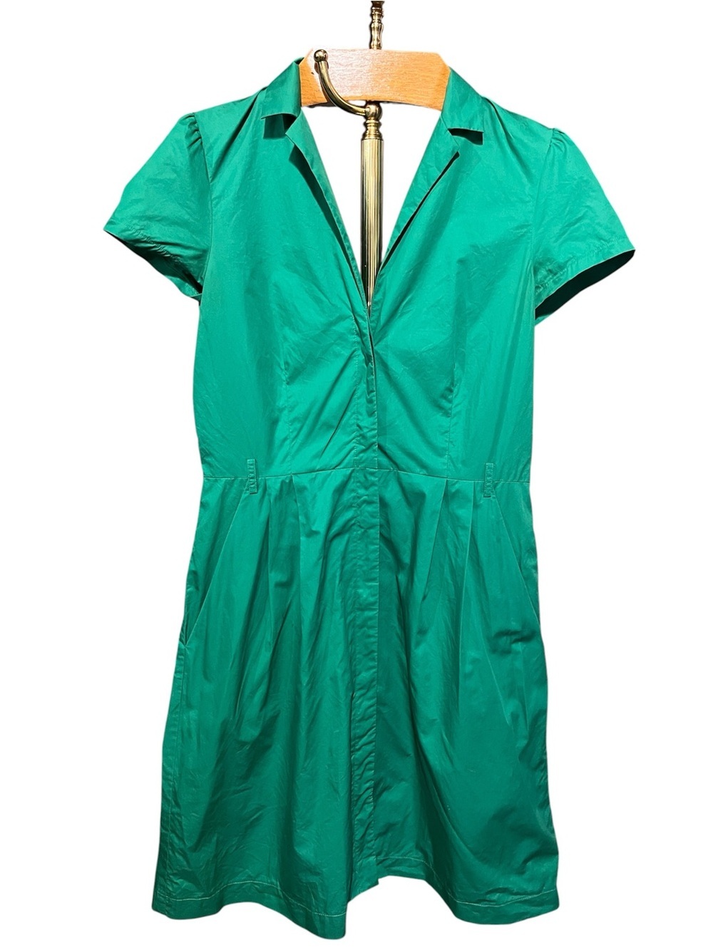 Theory Kelly Green Shiras Dress Poplin Cotton Back Cutout 8